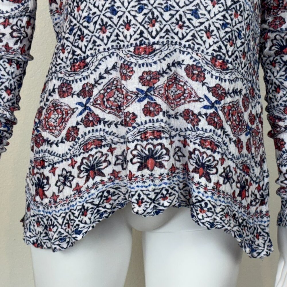 Lucky Brand Women's L Knit Top Floral Print High-Low Turtleneck‎ Split Back Boho - Picture 3 of 16